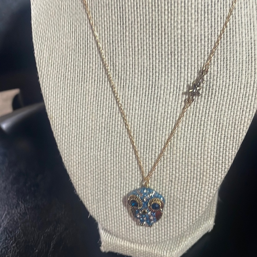 Betsey Johnson Gold Tone Heavenly Blue Owl Necklace
